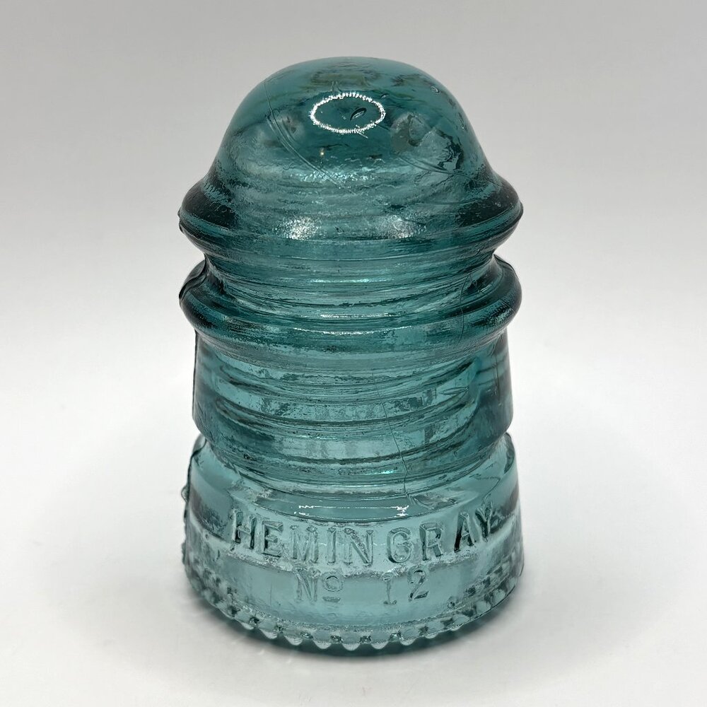Vintage Hemingray No. 12 Aqua Blue Glass 4" Insulator Patented MAY 2 1893